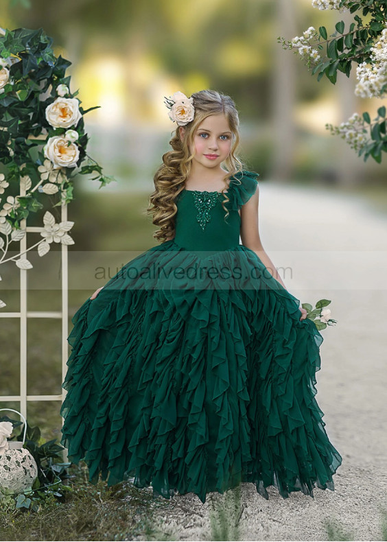 Emerald Green Stunning Long Flower Girl Dress